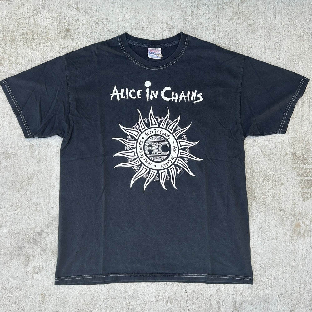 Alice In Chains T Shirt Large Black Vintage 2003 Sun Graphic Grunge Band Tee Y2K